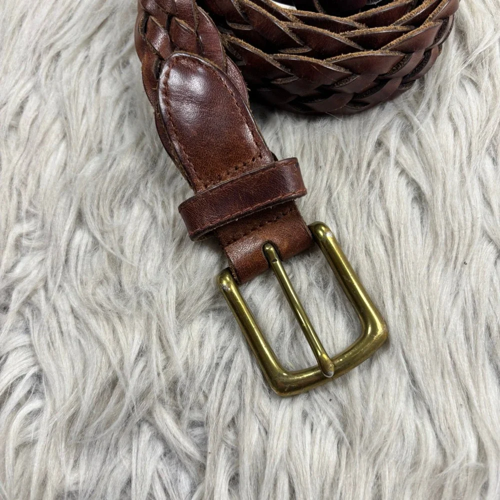 Eddie Bauer Men's 38 Brown Leather Woven Braided Waist Belt Classic